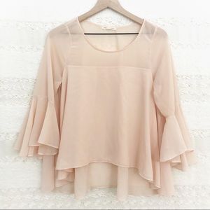 Paper Crown | Blush Pink Flowy Bell Sleeve Blouse